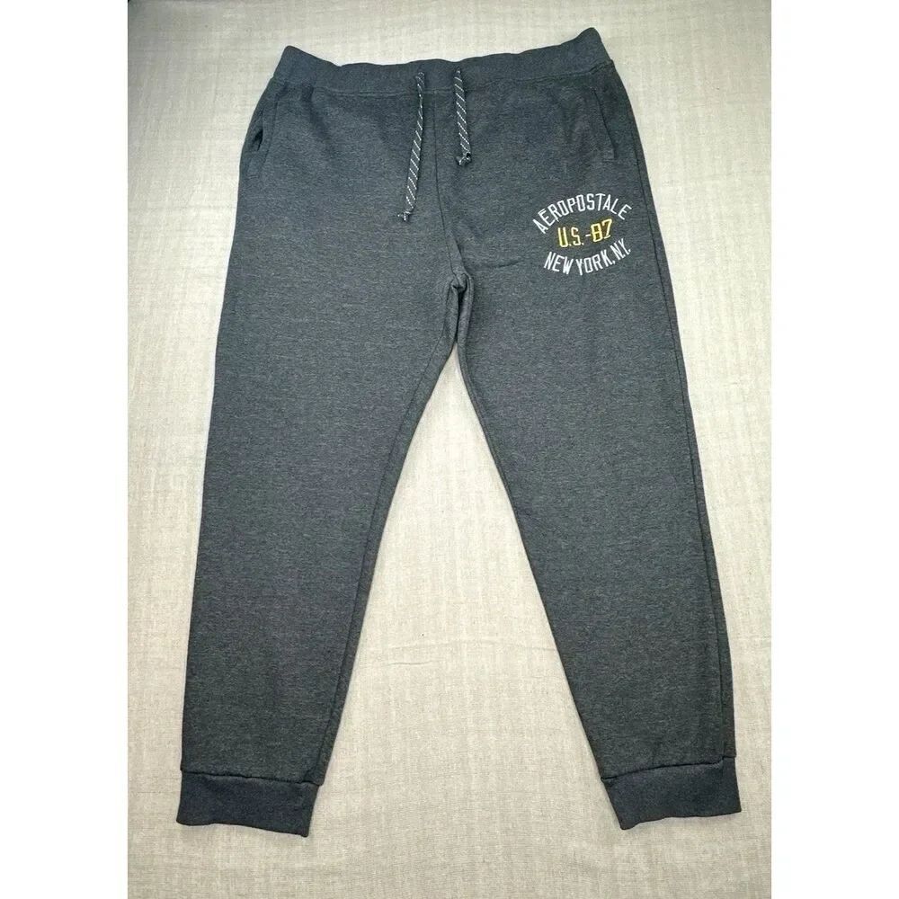 Aeropostale Men’s 4XL Gray Fleece Jogger Sweatpants Drawstring Logo Pockets